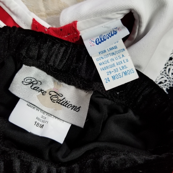 Vintage 3 piece festive red corduroy & black velour toddler girl outfit 18 mo - Picture 7 of 7